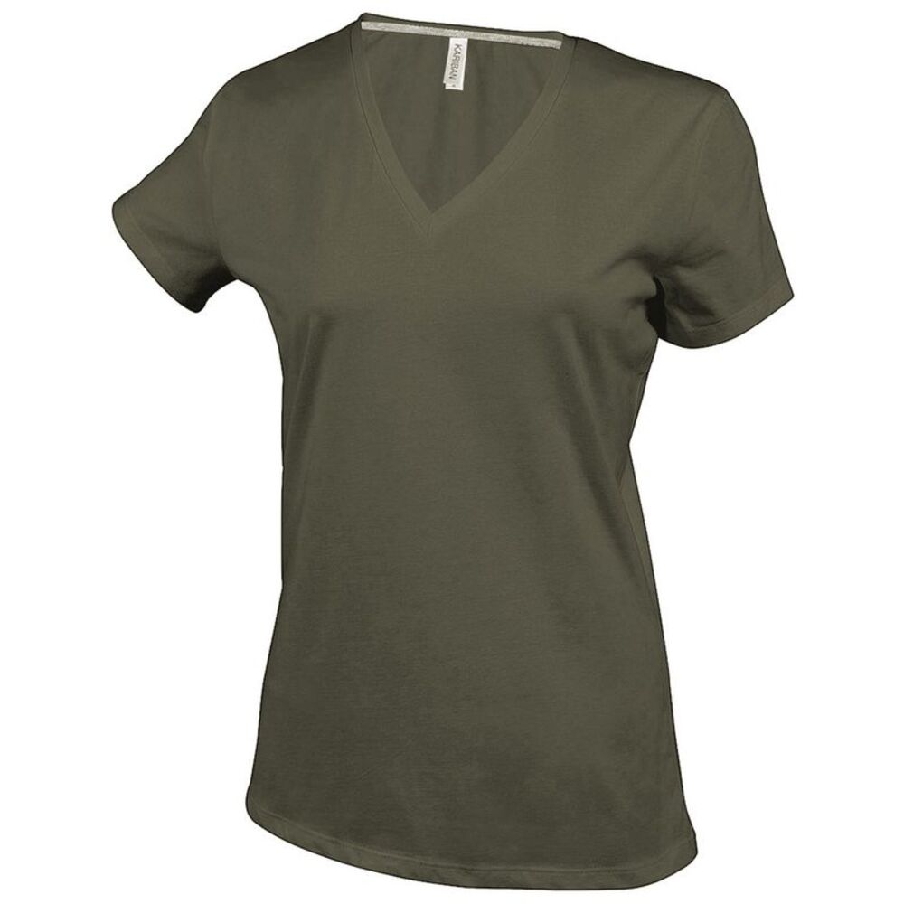 Kariban Womens/Ladies Feminine Fit Short Sleeve V Neck / Khaki